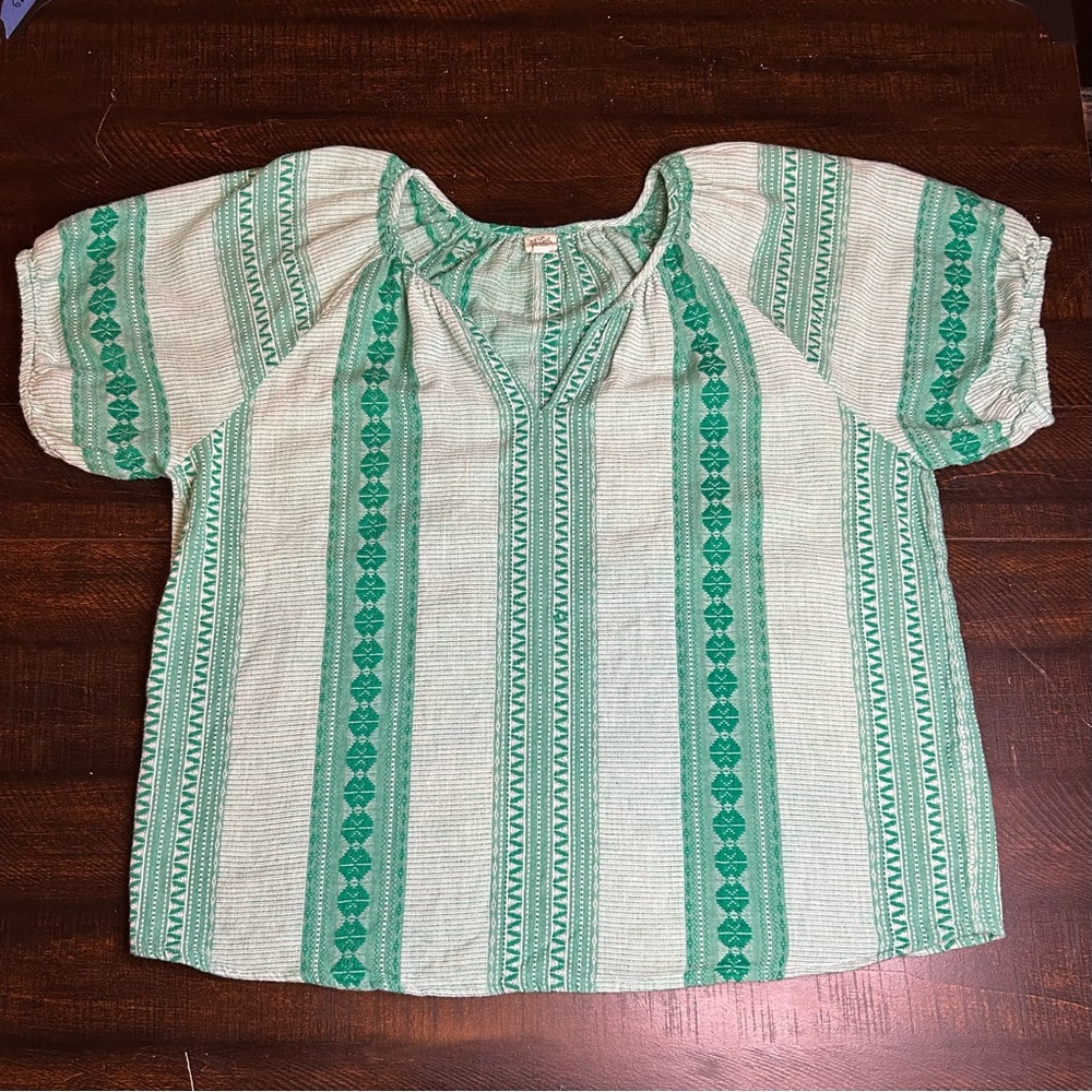 ivy jane Green & White Striped Boho Peasant Blouse